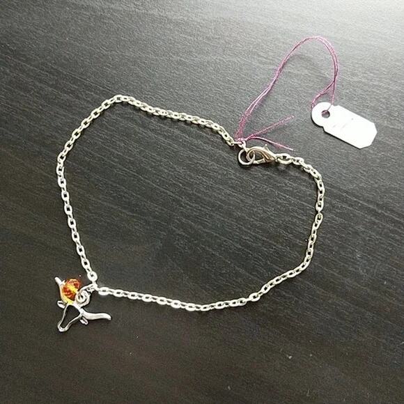 Anklet, Longhorn Bull orange bead 10" silver chain NOS fashion jewelry - Picture 2 of 4